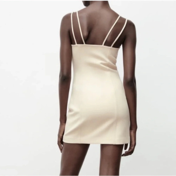 NWT Zara Cream Off White Tan Sweetheart Neckline Mini Dress‎ Size Medium - Picture 3 of 10